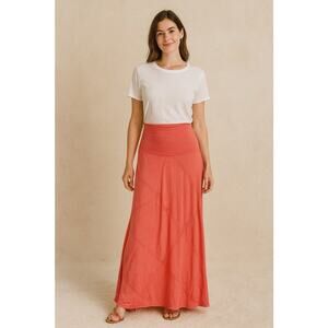 Thyme & Honey Coral Cross Stitch Maxi Skirt Stretch Boho Large Cottagecore Fall
